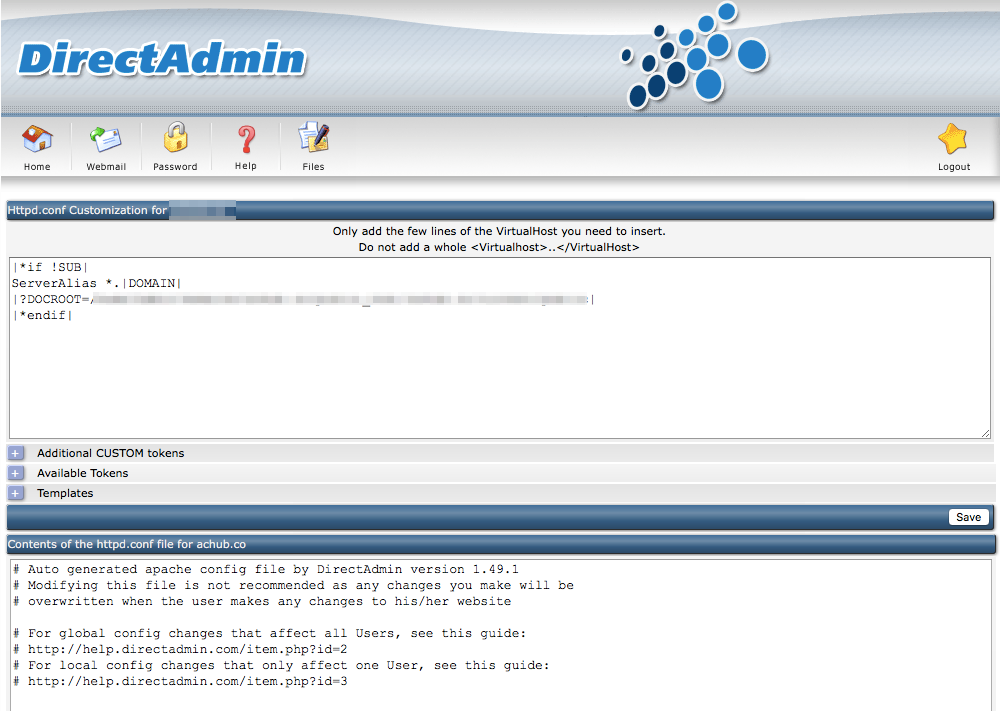 DirectAdmin change virtual host