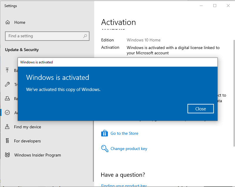 Windows 10 activated in VirtualBox