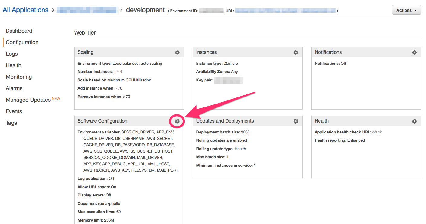 AWS Elastic Beanstalk - software configuration