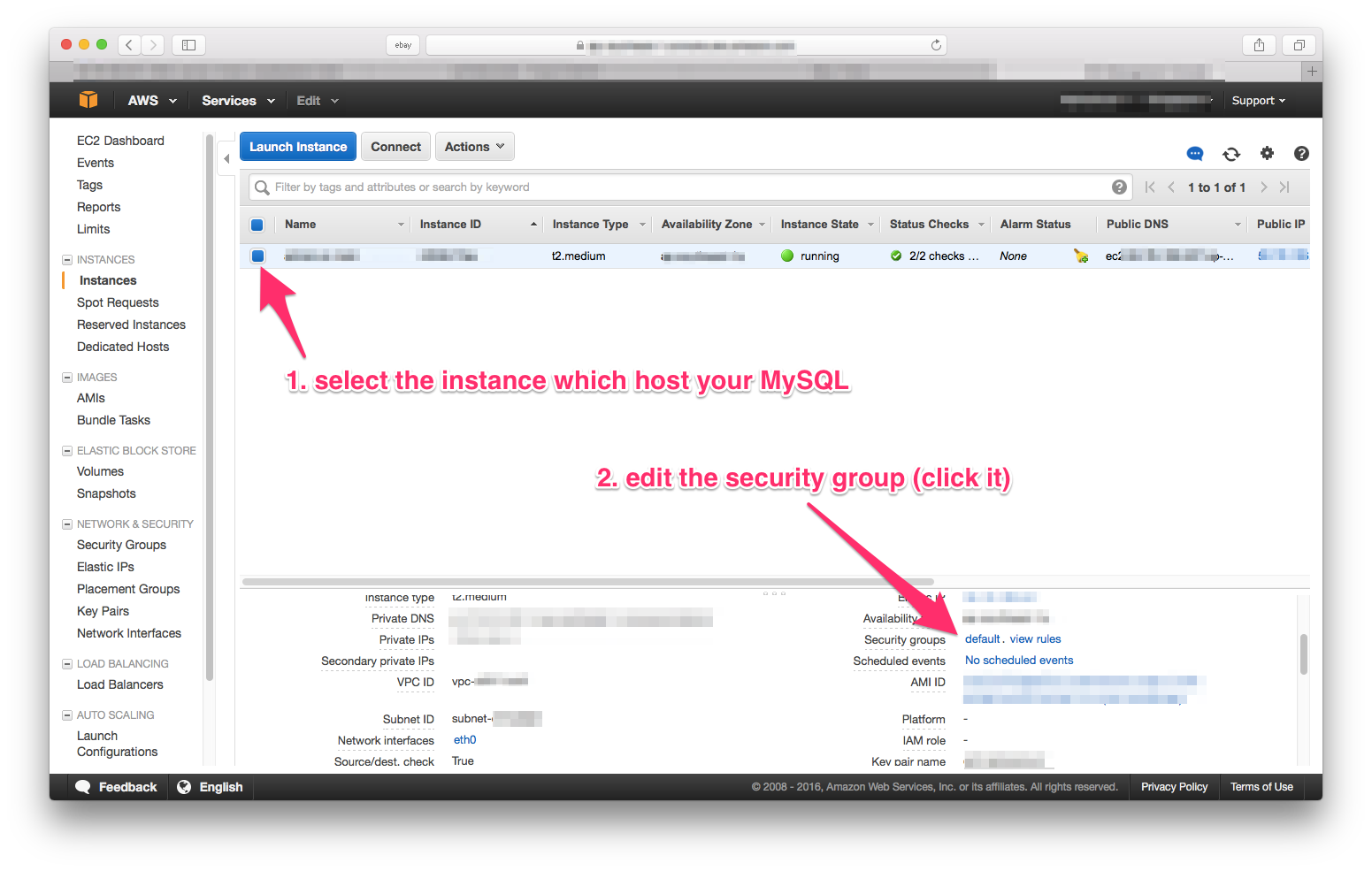 EC2 instance list