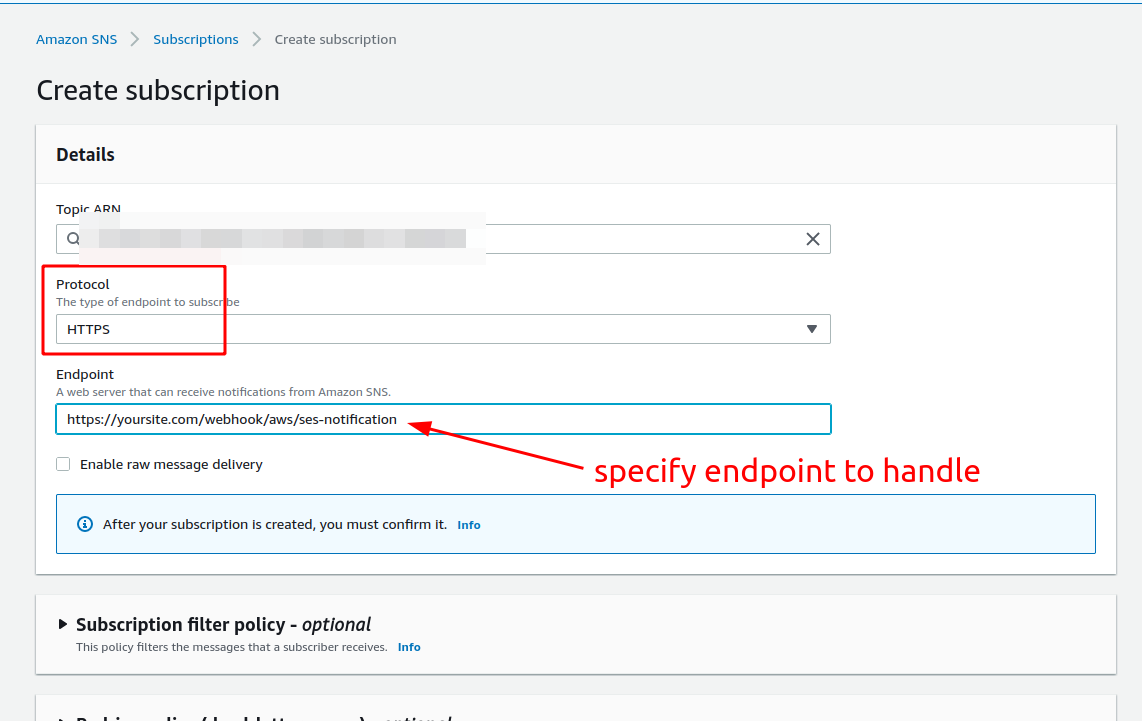 Configure SNS subscription