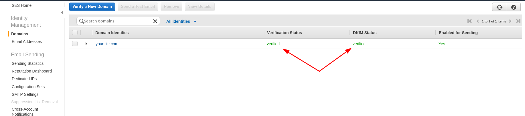 SES verify domain